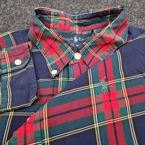 Ralph Lauren Mens XL Red Green Blie Plaid Classic Fit Button Down Shirt
